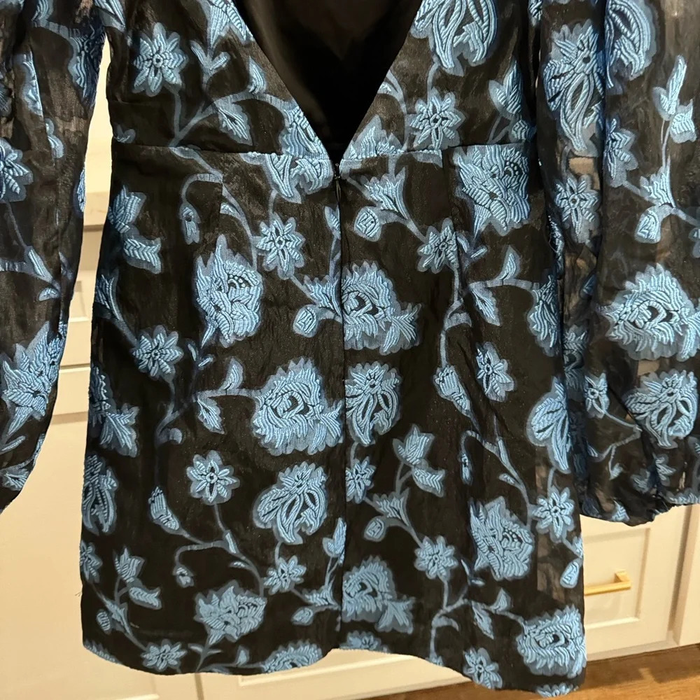 Free People Aureta Georgia Mini Dress NEW Size XS Formal Puff Sleeve Blue Floral - Picture 12 of 13